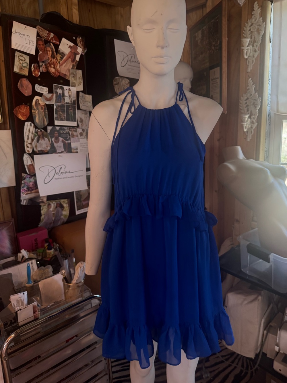 Pinch Cobalt Halter Ruffle Mini Dress
